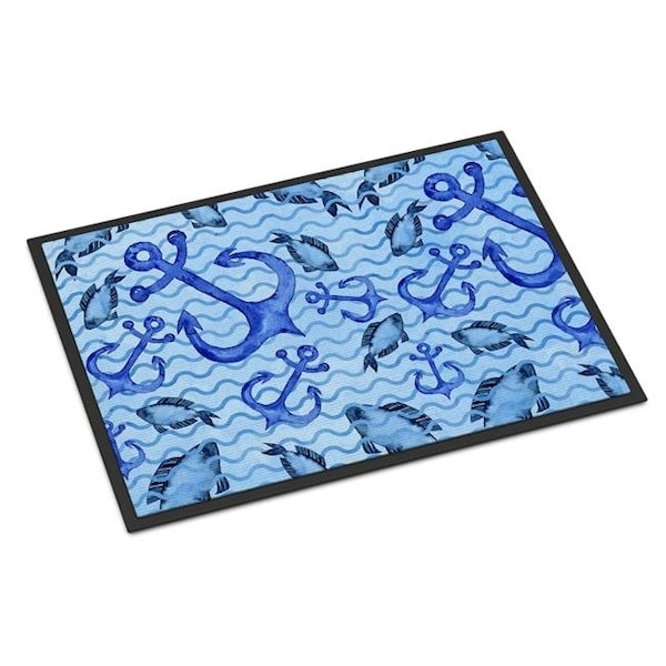 Carolines Treasures BB7534MAT Beach Watercolor Anchors & Fish Indoor or Outdoor Mat; 18 x 27 in. BB7534MAT - main